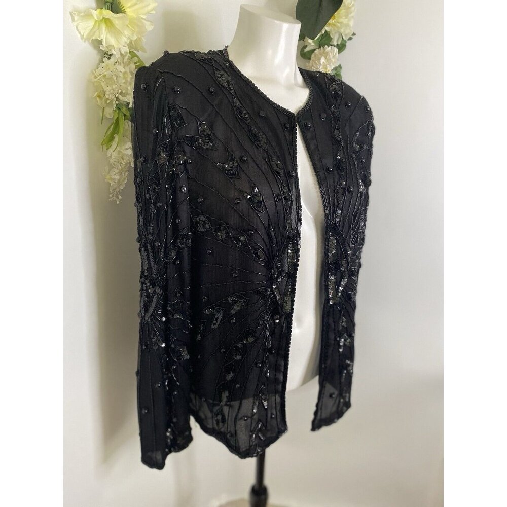 Vintage Black Swee Lo Womens Jacket Sequin Top Party Disco 80s‎ Glam Dynasty XL - Picture 11 of 16